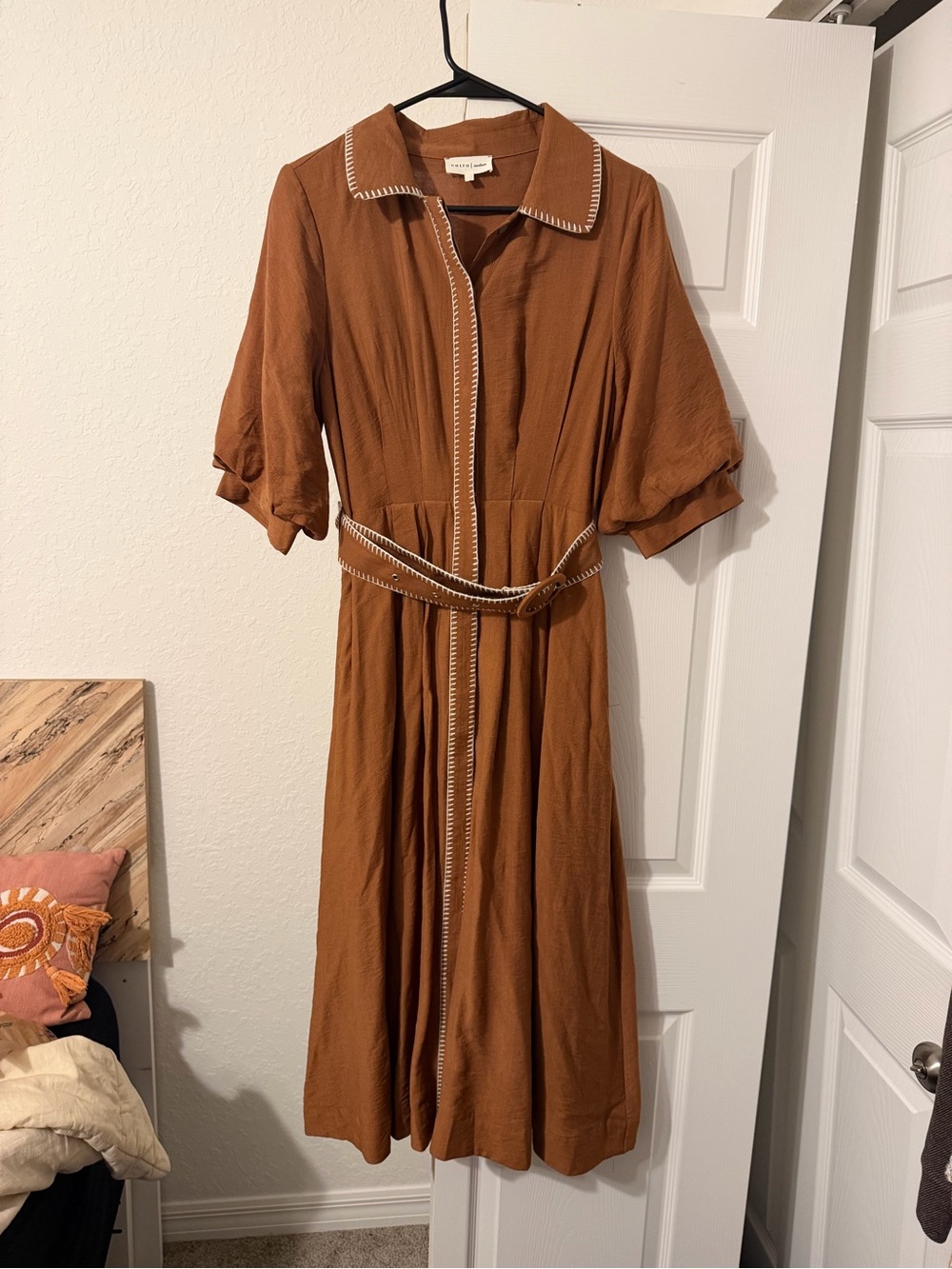 entro Rust Midi Shirt Dress with Contrast Stitching